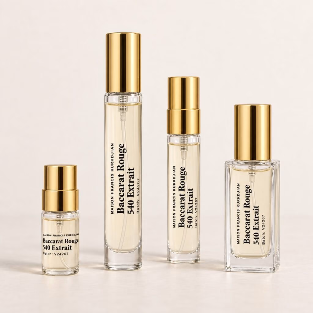 Baccarat Rouge 540 Extrait par Maison Francis Kurkdjian en quatre formats de décantation réguliers et premium