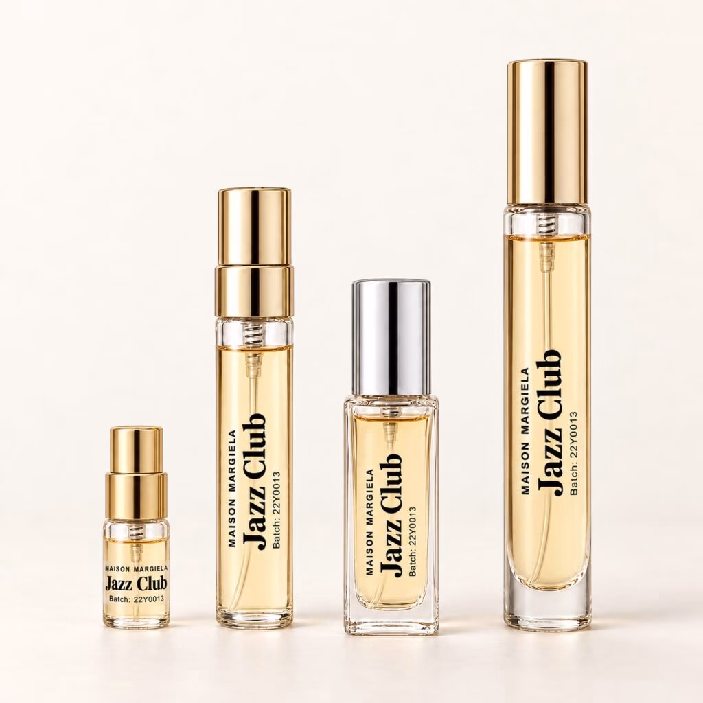 Maison Margiela Jazz Club - redne in premium decante Maison Margiela Jazz Club regular 2 ml and larger regular decants alongside premium 5 ml and 10 ml glass atomisers