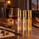 Last Call For Him: three fragrance decants in a themed scent still life