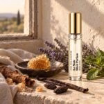 Gold-capped Le Male Elixir decant with lavender, mint, honey, vanilla, tonka, benzoin and tobacco