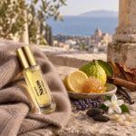 Naxos decant in a fragrance-inspired photographic scene