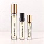 Matiere Premiere Radical Rose Extrait in three clear-labelled decants: a regular vial, slim rectangular premium 5 ml and round premium 10 ml.