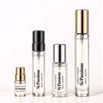 Four Giorgio Armani Si Passione decants with transparent labels and nearly colourless liquid