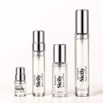 Four Mancera Sicily decants with transparent labels and silver caps